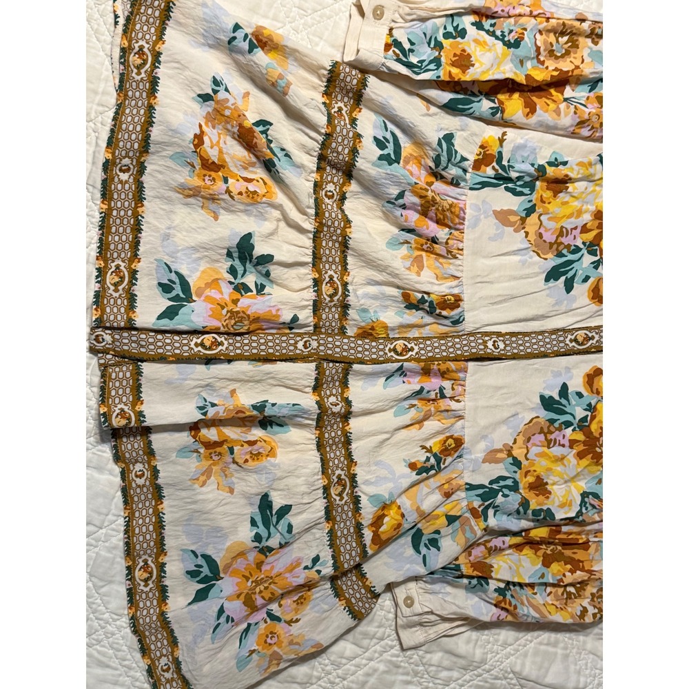 Anthropologie Postmark Floral Tiered Mini Dress XS Yellow Boho Button Front - Picture 2 of 14